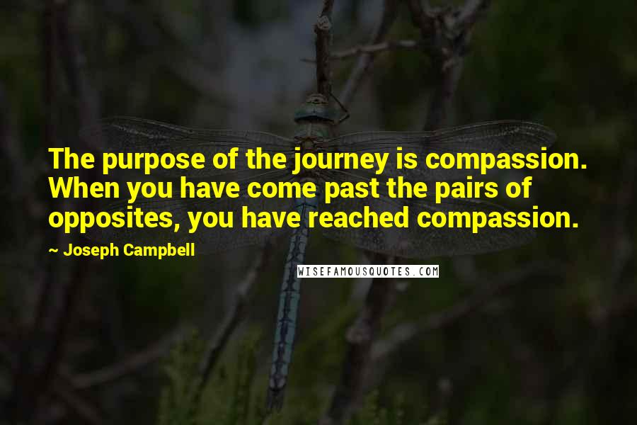 Joseph Campbell Quotes: The purpose of the journey is compassion. When you have come past the pairs of opposites, you have reached compassion.