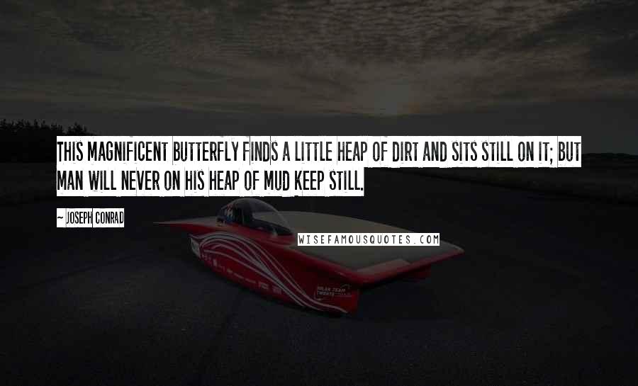 Joseph Conrad Quotes: This magnificent butterfly finds a little heap of dirt and sits still on it; but man will never on his heap of mud keep still.