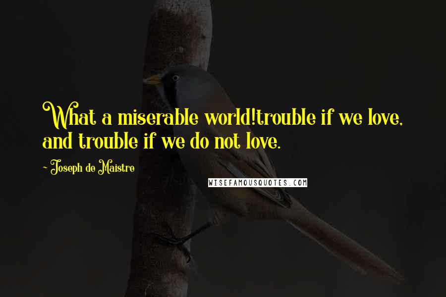 Joseph De Maistre Quotes: What a miserable world!trouble if we love, and trouble if we do not love.