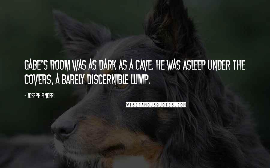 Joseph Finder Quotes: Gabe's room was as dark as a cave. He was asleep under the covers, a barely discernible lump.