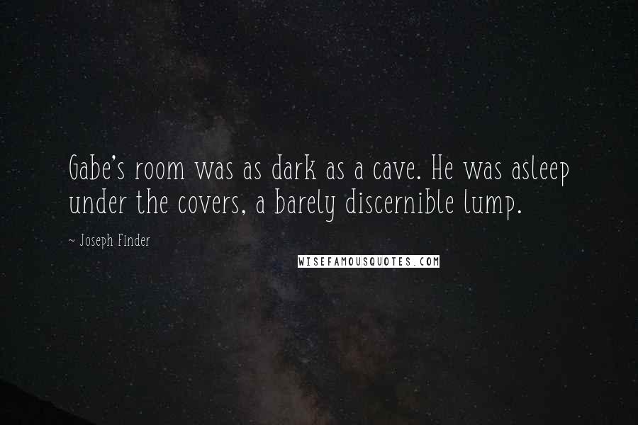 Joseph Finder Quotes: Gabe's room was as dark as a cave. He was asleep under the covers, a barely discernible lump.