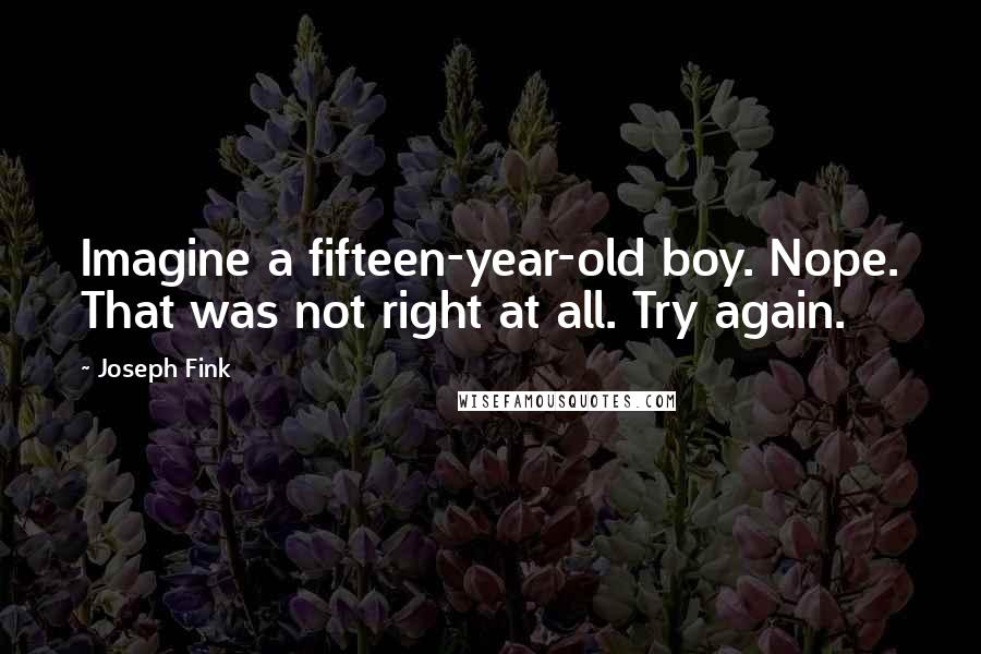 Joseph Fink Quotes: Imagine a fifteen-year-old boy. Nope. That was not right at all. Try again.