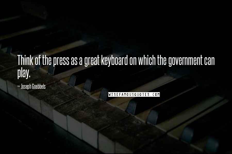 Joseph Goebbels Quotes: Think of the press as a great keyboard on which the government can play.