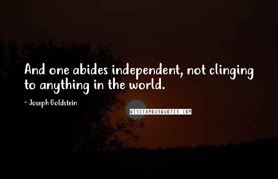 Joseph Goldstein Quotes: And one abides independent, not clinging to anything in the world.