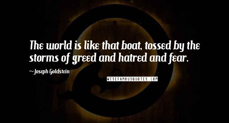 Joseph Goldstein Quotes: The world is like that boat, tossed by the storms of greed and hatred and fear.