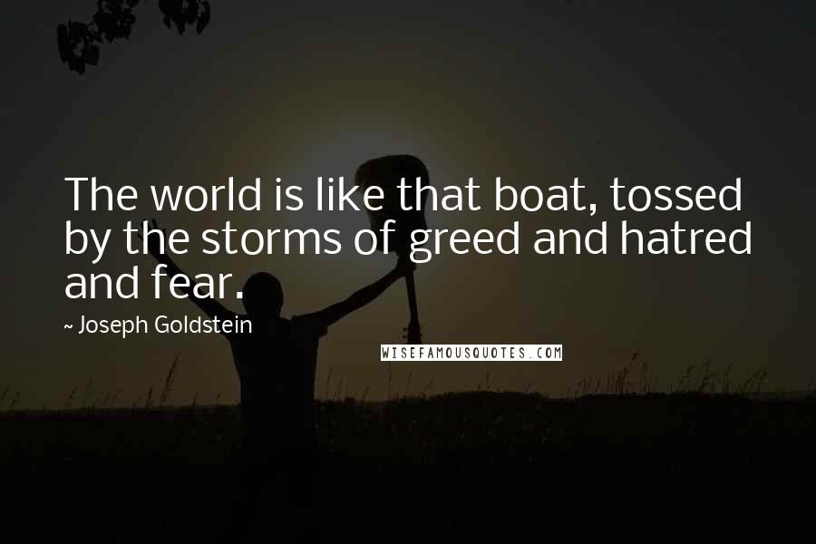 Joseph Goldstein Quotes: The world is like that boat, tossed by the storms of greed and hatred and fear.