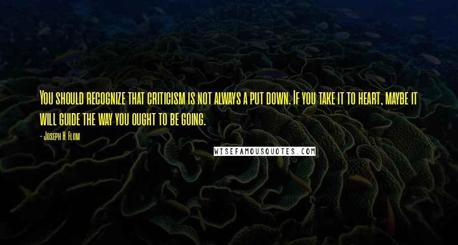 Joseph H. Flom Quotes: You should recognize that criticism is not always a put down. If you take it to heart, maybe it will guide the way you ought to be going.