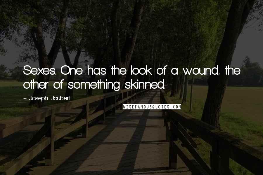 Joseph Joubert Quotes: Sexes. One has the look of a wound, the other of something skinned.