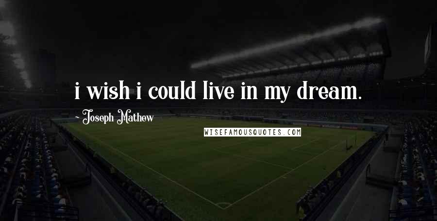 Joseph Mathew Quotes: i wish i could live in my dream.