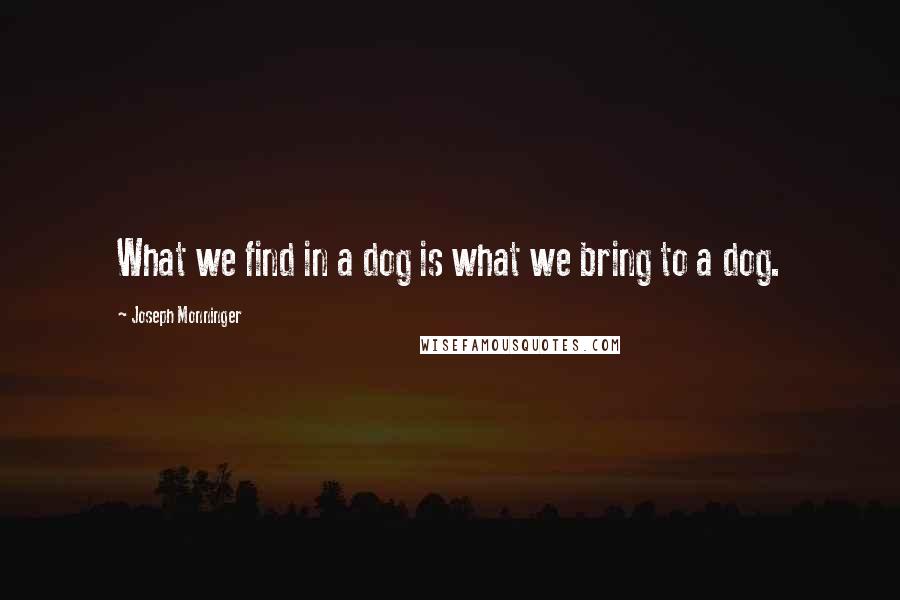 Joseph Monninger Quotes: What we find in a dog is what we bring to a dog.