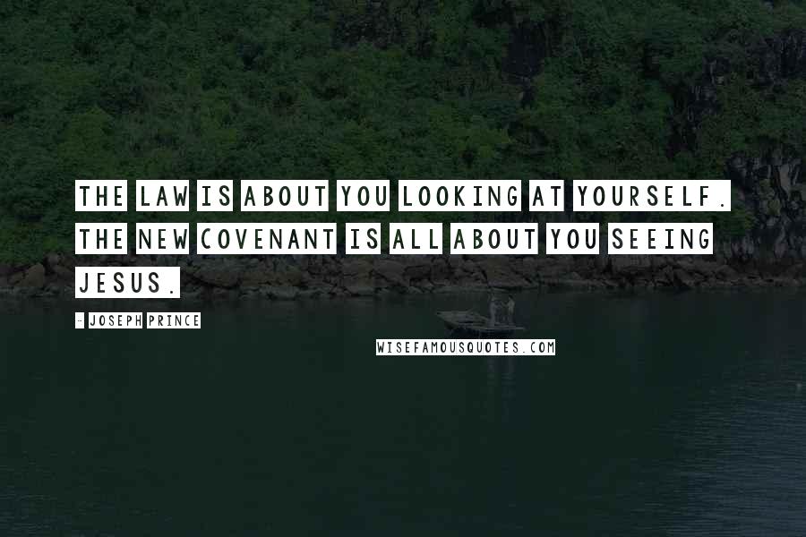 Joseph Prince Quotes: The law is about you looking at yourself. The new covenant is all about you seeing Jesus.
