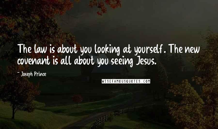 Joseph Prince Quotes: The law is about you looking at yourself. The new covenant is all about you seeing Jesus.