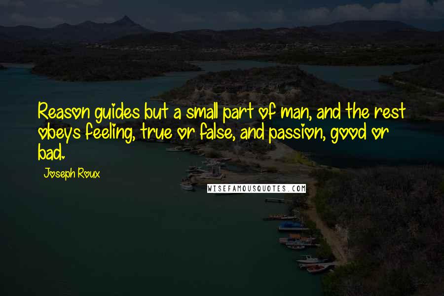 Joseph Roux Quotes: Reason guides but a small part of man, and the rest obeys feeling, true or false, and passion, good or bad.