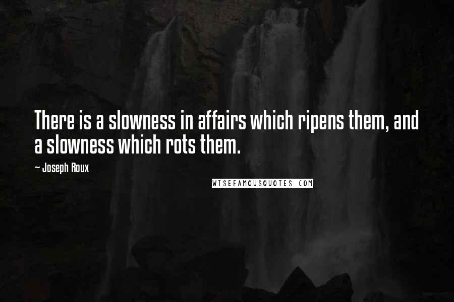Joseph Roux Quotes: There is a slowness in affairs which ripens them, and a slowness which rots them.