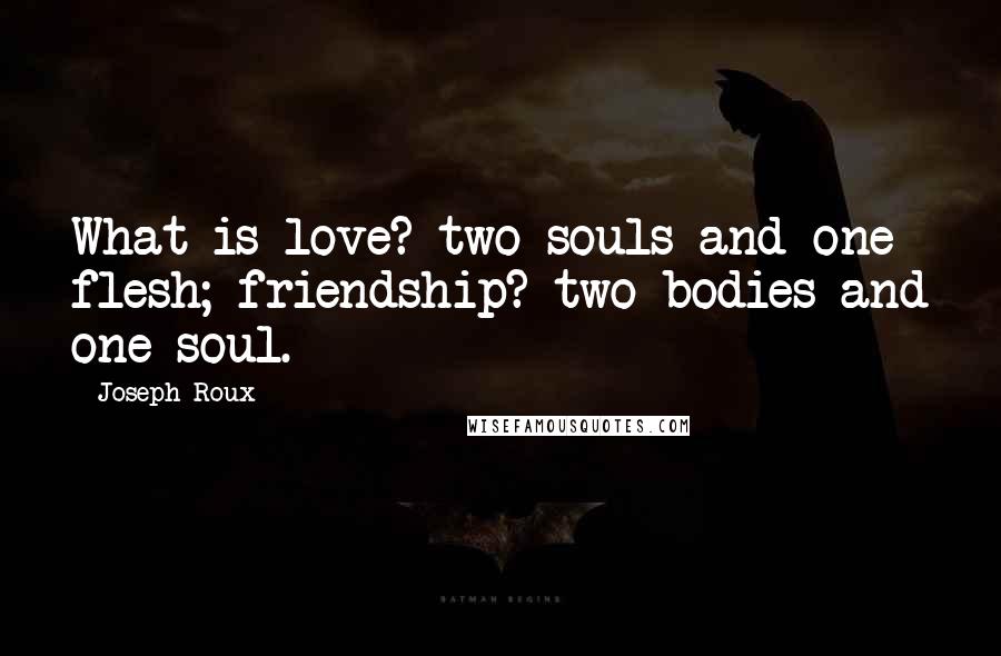 Joseph Roux Quotes: What is love? two souls and one flesh; friendship? two bodies and one soul.