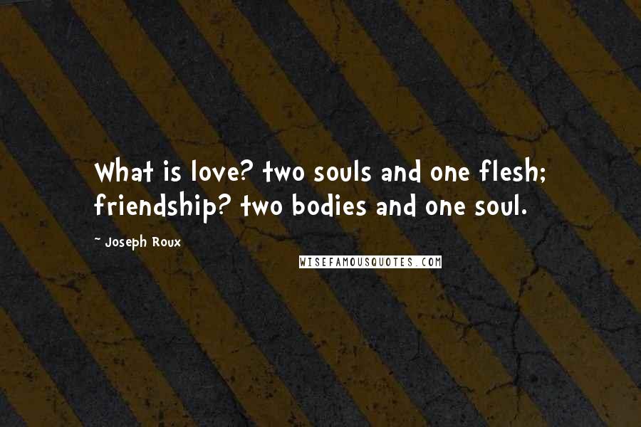 Joseph Roux Quotes: What is love? two souls and one flesh; friendship? two bodies and one soul.