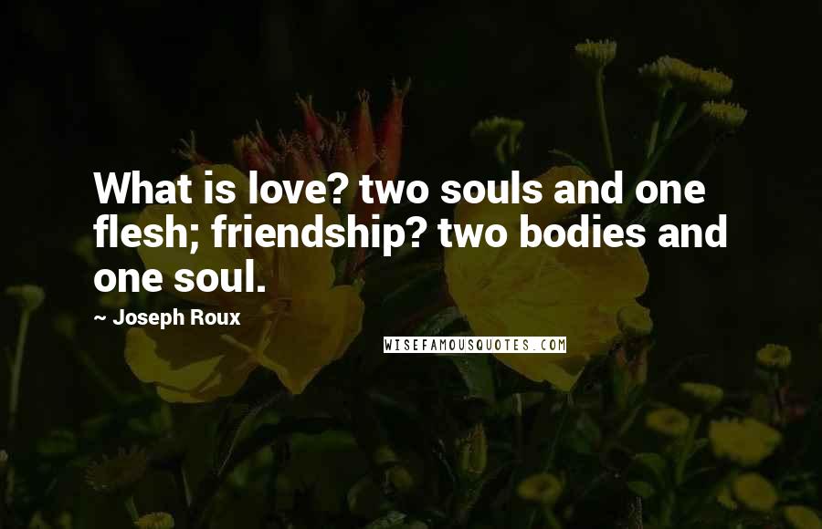 Joseph Roux Quotes: What is love? two souls and one flesh; friendship? two bodies and one soul.