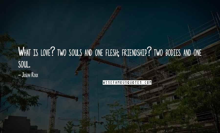 Joseph Roux Quotes: What is love? two souls and one flesh; friendship? two bodies and one soul.