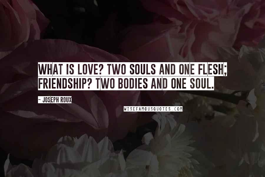 Joseph Roux Quotes: What is love? two souls and one flesh; friendship? two bodies and one soul.