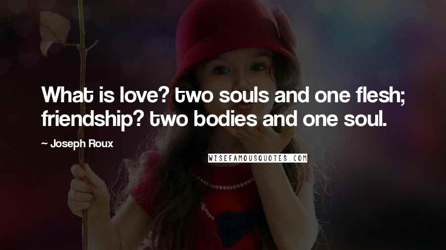 Joseph Roux Quotes: What is love? two souls and one flesh; friendship? two bodies and one soul.