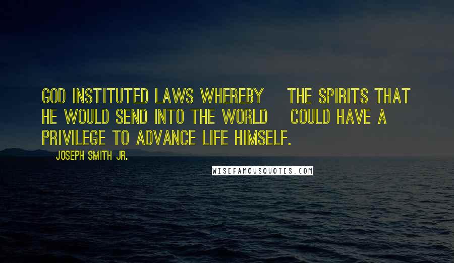 Joseph Smith Jr. Quotes: God instituted laws whereby [the Spirits that He would send into the world] could have a privilege to advance life himself.