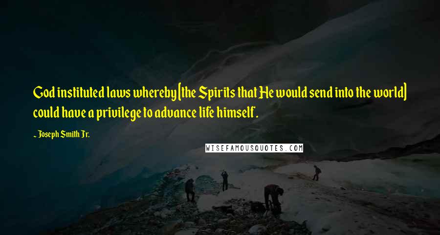 Joseph Smith Jr. Quotes: God instituted laws whereby [the Spirits that He would send into the world] could have a privilege to advance life himself.