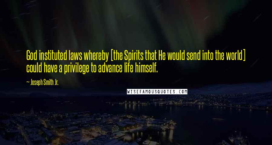 Joseph Smith Jr. Quotes: God instituted laws whereby [the Spirits that He would send into the world] could have a privilege to advance life himself.