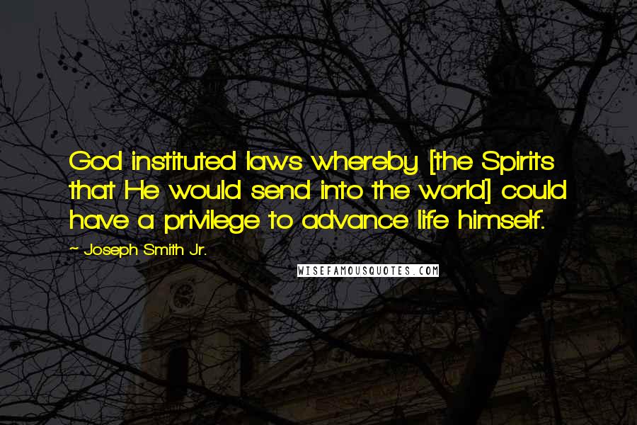 Joseph Smith Jr. Quotes: God instituted laws whereby [the Spirits that He would send into the world] could have a privilege to advance life himself.