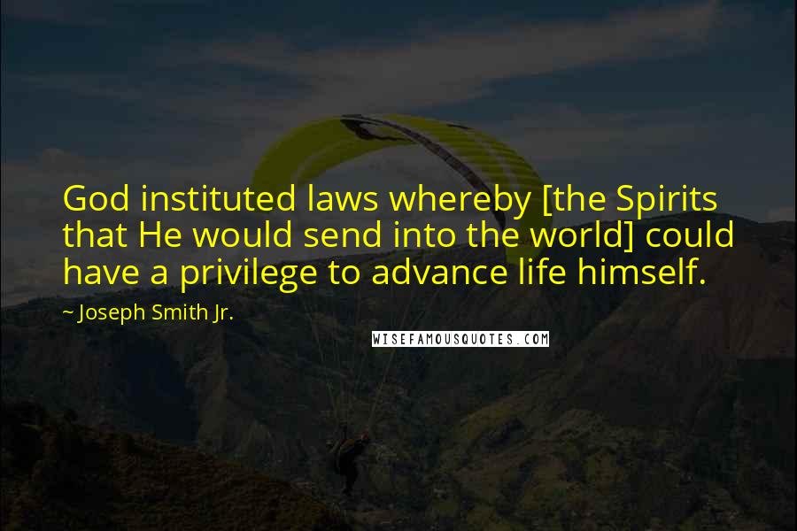 Joseph Smith Jr. Quotes: God instituted laws whereby [the Spirits that He would send into the world] could have a privilege to advance life himself.