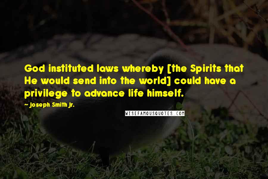 Joseph Smith Jr. Quotes: God instituted laws whereby [the Spirits that He would send into the world] could have a privilege to advance life himself.