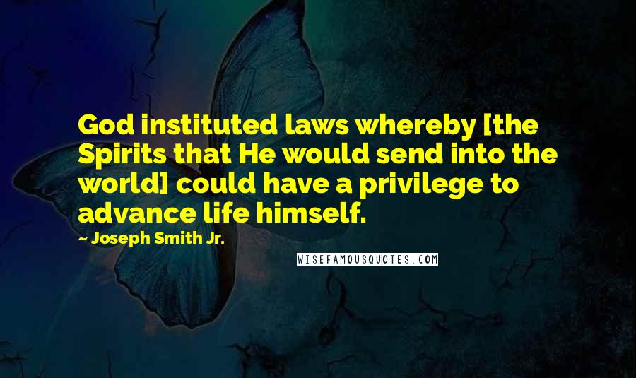 Joseph Smith Jr. Quotes: God instituted laws whereby [the Spirits that He would send into the world] could have a privilege to advance life himself.