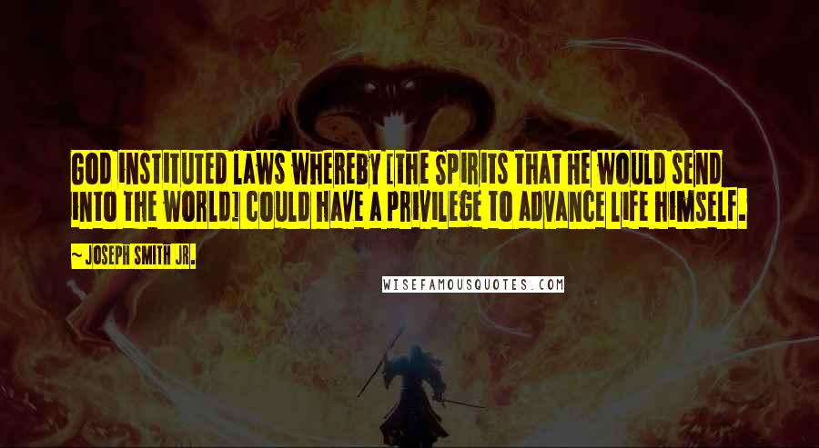 Joseph Smith Jr. Quotes: God instituted laws whereby [the Spirits that He would send into the world] could have a privilege to advance life himself.