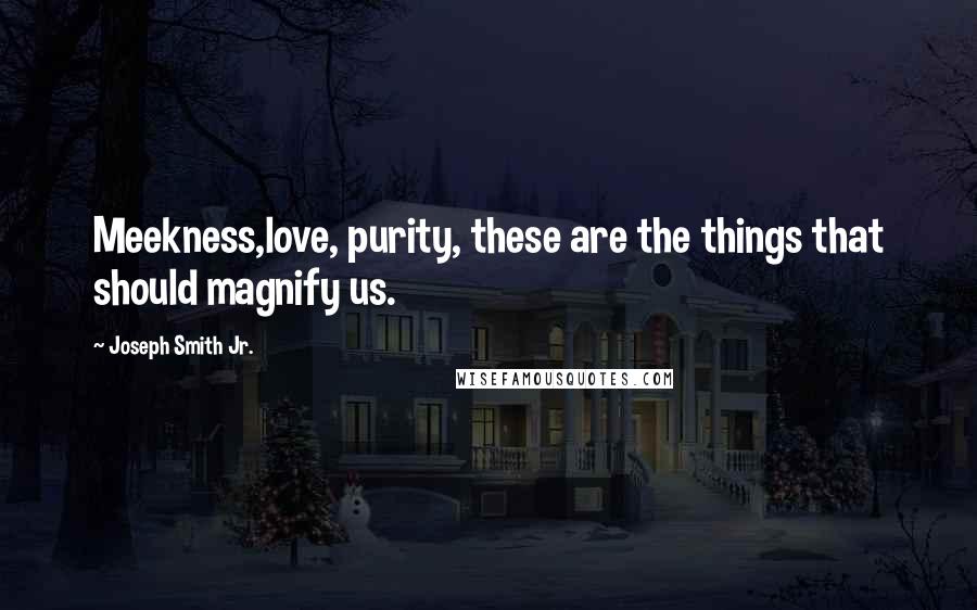 Joseph Smith Jr. Quotes: Meekness,love, purity, these are the things that should magnify us.