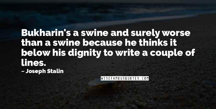 Joseph Stalin Quotes: Bukharin's a swine and surely worse than a swine because he thinks it below his dignity to write a couple of lines.
