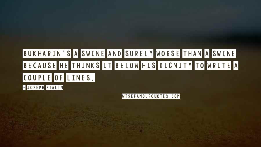 Joseph Stalin Quotes: Bukharin's a swine and surely worse than a swine because he thinks it below his dignity to write a couple of lines.