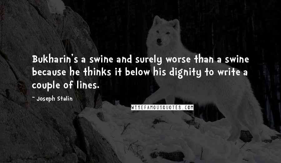 Joseph Stalin Quotes: Bukharin's a swine and surely worse than a swine because he thinks it below his dignity to write a couple of lines.