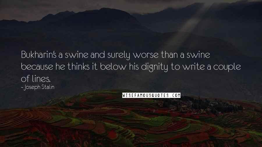 Joseph Stalin Quotes: Bukharin's a swine and surely worse than a swine because he thinks it below his dignity to write a couple of lines.