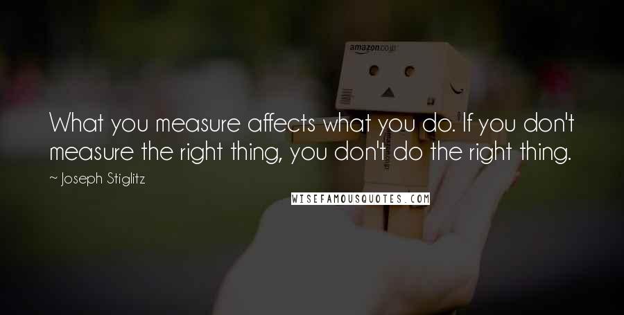 Joseph Stiglitz Quotes: What you measure affects what you do. If you don't measure the right thing, you don't do the right thing.