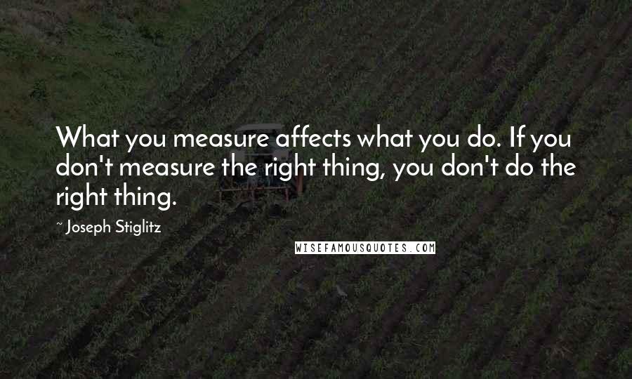Joseph Stiglitz Quotes: What you measure affects what you do. If you don't measure the right thing, you don't do the right thing.