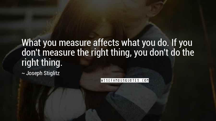 Joseph Stiglitz Quotes: What you measure affects what you do. If you don't measure the right thing, you don't do the right thing.
