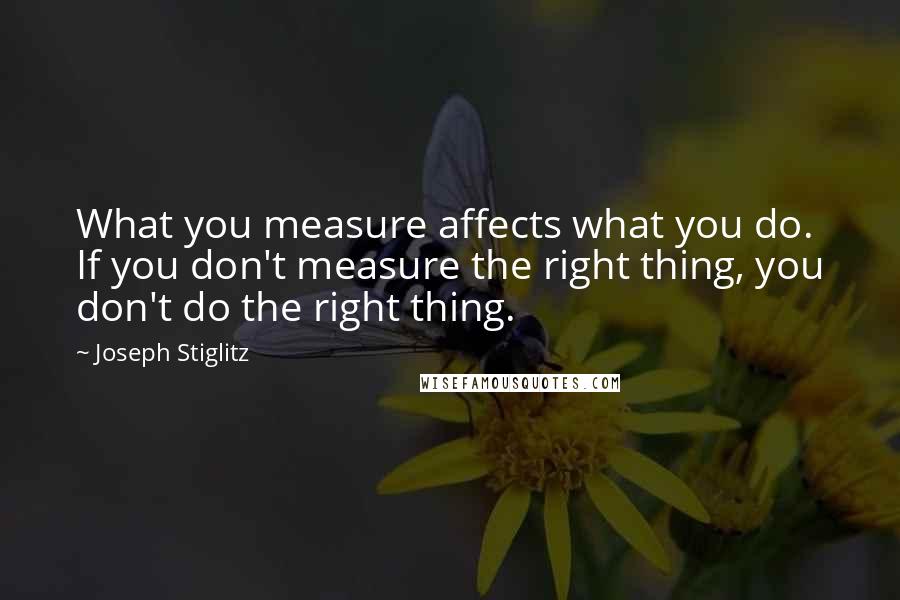 Joseph Stiglitz Quotes: What you measure affects what you do. If you don't measure the right thing, you don't do the right thing.
