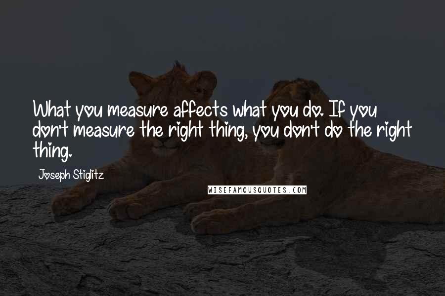 Joseph Stiglitz Quotes: What you measure affects what you do. If you don't measure the right thing, you don't do the right thing.