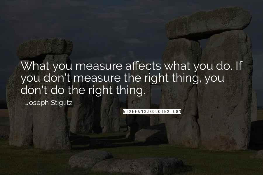 Joseph Stiglitz Quotes: What you measure affects what you do. If you don't measure the right thing, you don't do the right thing.