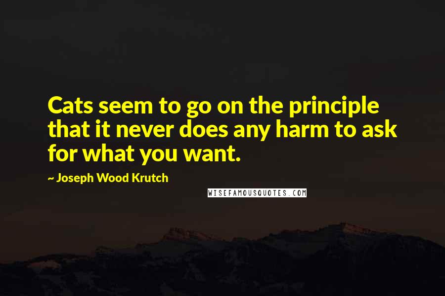 Joseph Wood Krutch Quotes: Cats seem to go on the principle that it never does any harm to ask for what you want.