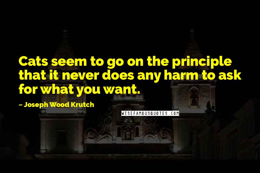 Joseph Wood Krutch Quotes: Cats seem to go on the principle that it never does any harm to ask for what you want.