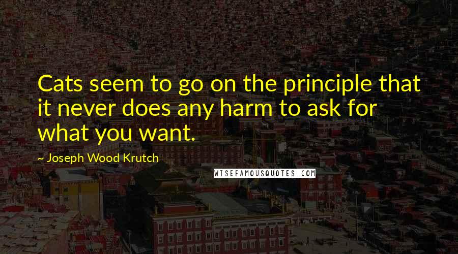 Joseph Wood Krutch Quotes: Cats seem to go on the principle that it never does any harm to ask for what you want.