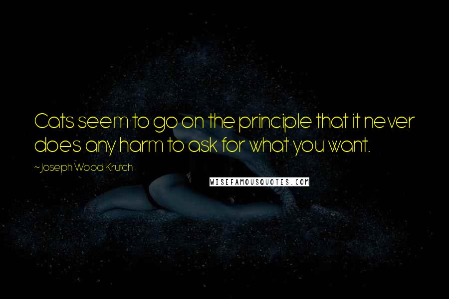 Joseph Wood Krutch Quotes: Cats seem to go on the principle that it never does any harm to ask for what you want.