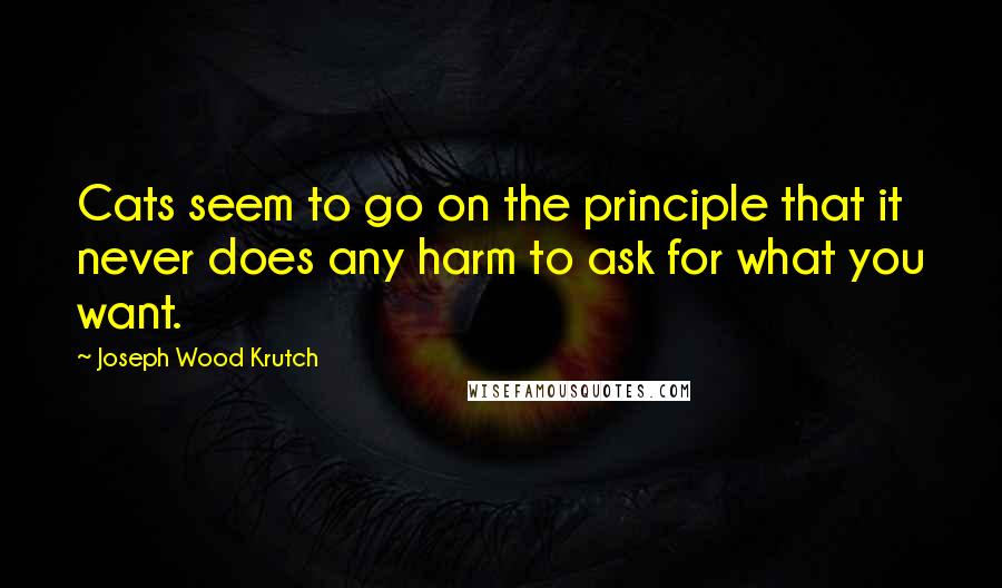 Joseph Wood Krutch Quotes: Cats seem to go on the principle that it never does any harm to ask for what you want.