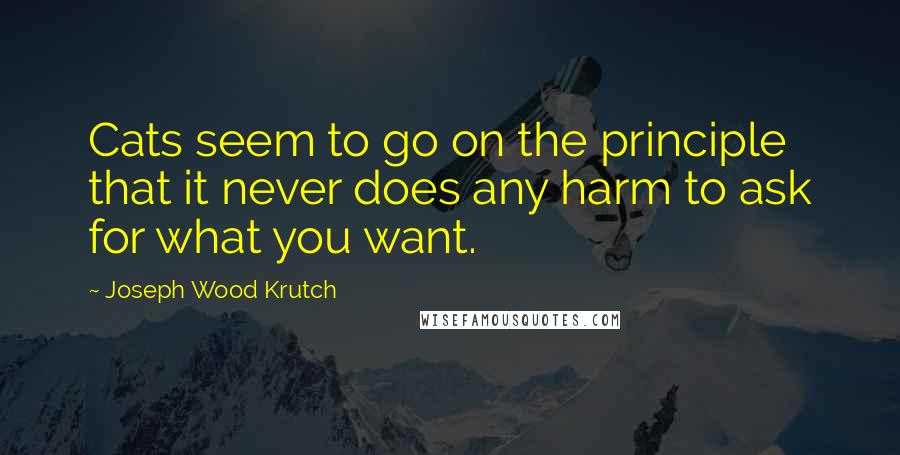 Joseph Wood Krutch Quotes: Cats seem to go on the principle that it never does any harm to ask for what you want.