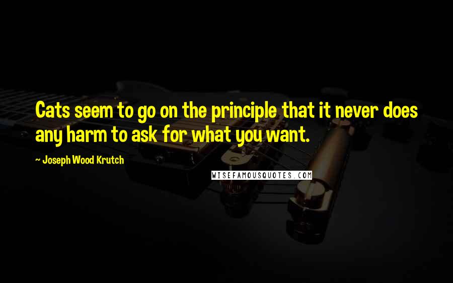 Joseph Wood Krutch Quotes: Cats seem to go on the principle that it never does any harm to ask for what you want.